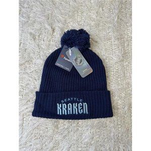 New Fanatics Branded Navy Seattle Kraken Wordmark Logo Cuffed Knit Hat with Pom